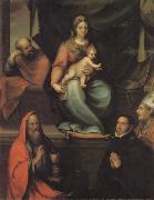 Prado, Blas del The Holy Family,with SS.Ildefonsus and john the Evangelist,and the Master Alonso de Villegas oil